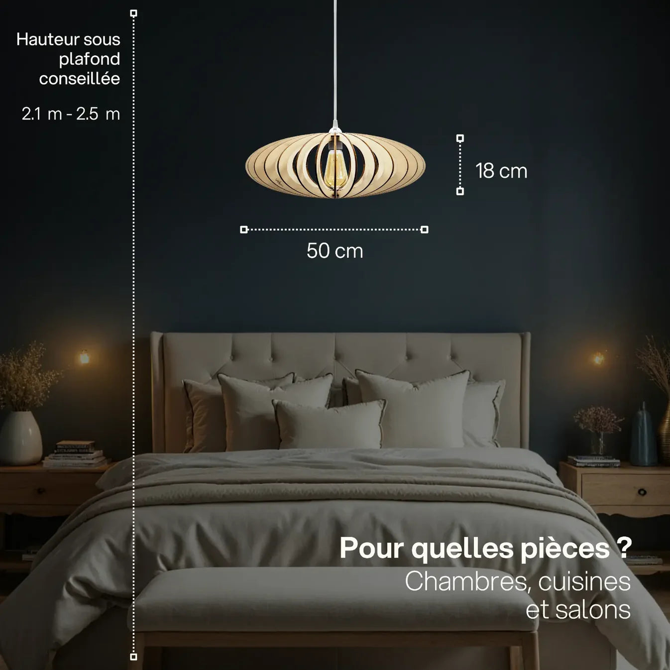 Suspension Neo en Bois Câble Ajustable avec Ampoule - Atelier Loupiote