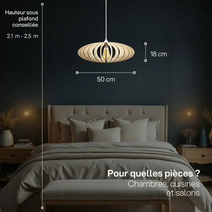 Suspension Neo en Bois Câble Ajustable avec Ampoule - Atelier Loupiote
