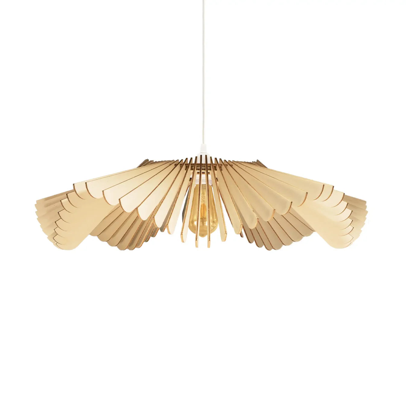 Suspension Rose en Bois Câble Ajustable avec Ampoule - Atelier Loupiote