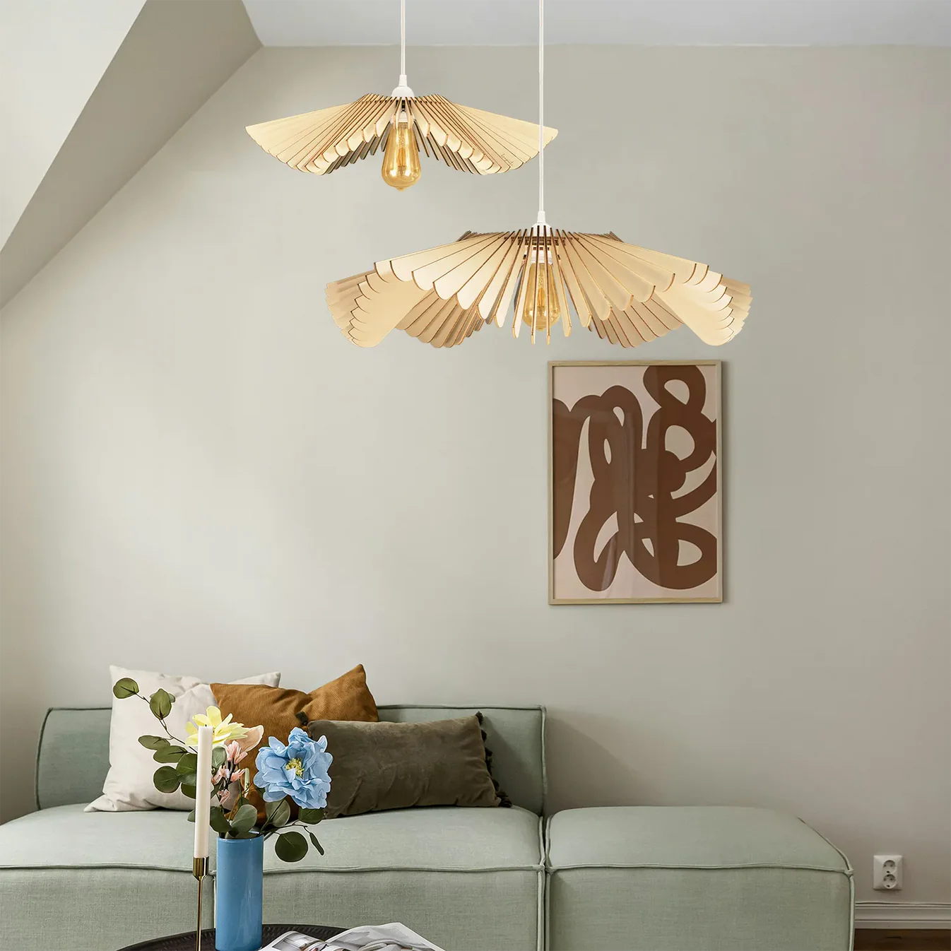 Suspension Rose en Bois Câble Ajustable avec Ampoule - Atelier Loupiote