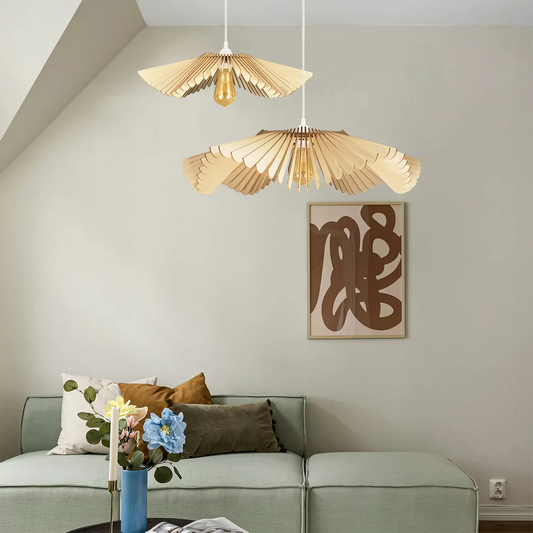 Suspension Rose en Bois Câble Ajustable avec Ampoule - Atelier Loupiote