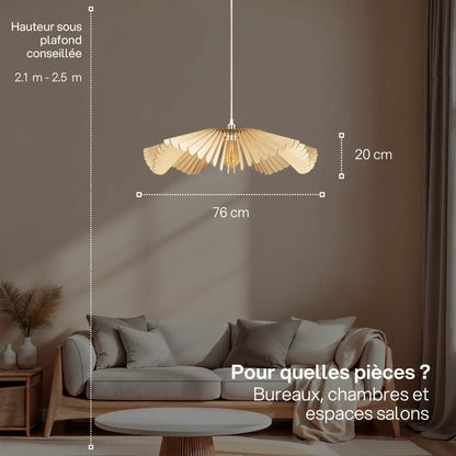 Suspension Rose en Bois Câble Ajustable avec Ampoule - Atelier Loupiote