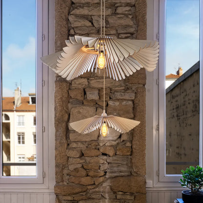 Suspension Rose en Bois Câble Ajustable avec Ampoule - Atelier Loupiote