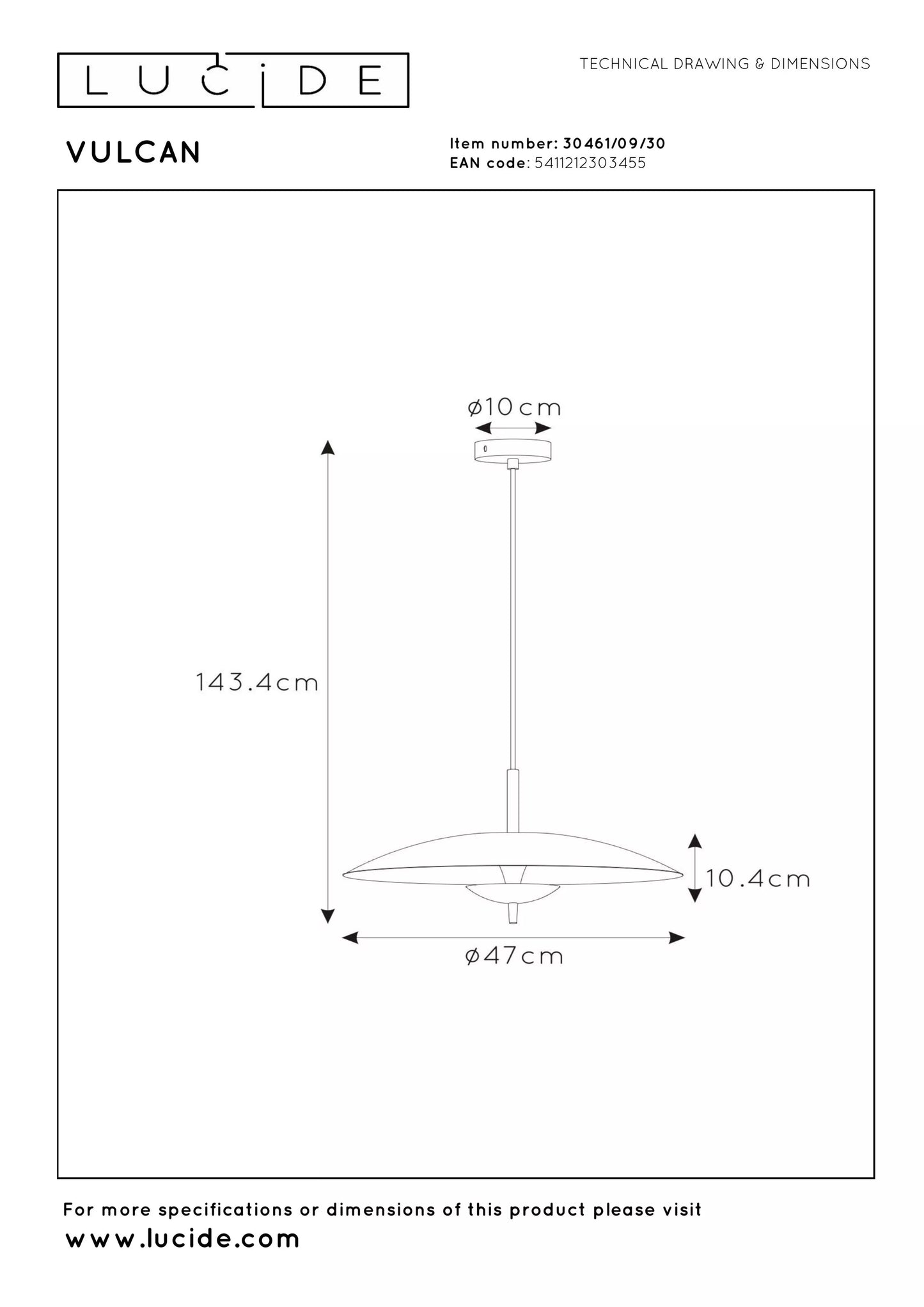 Suspension Vulcan en Acier D.47 cm - Lucide