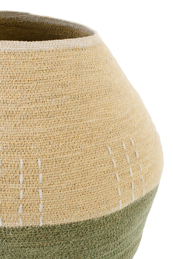 Panier Jonc De Mer Naturel/Vert Olive H.46 x D.48 cm - Jolipa