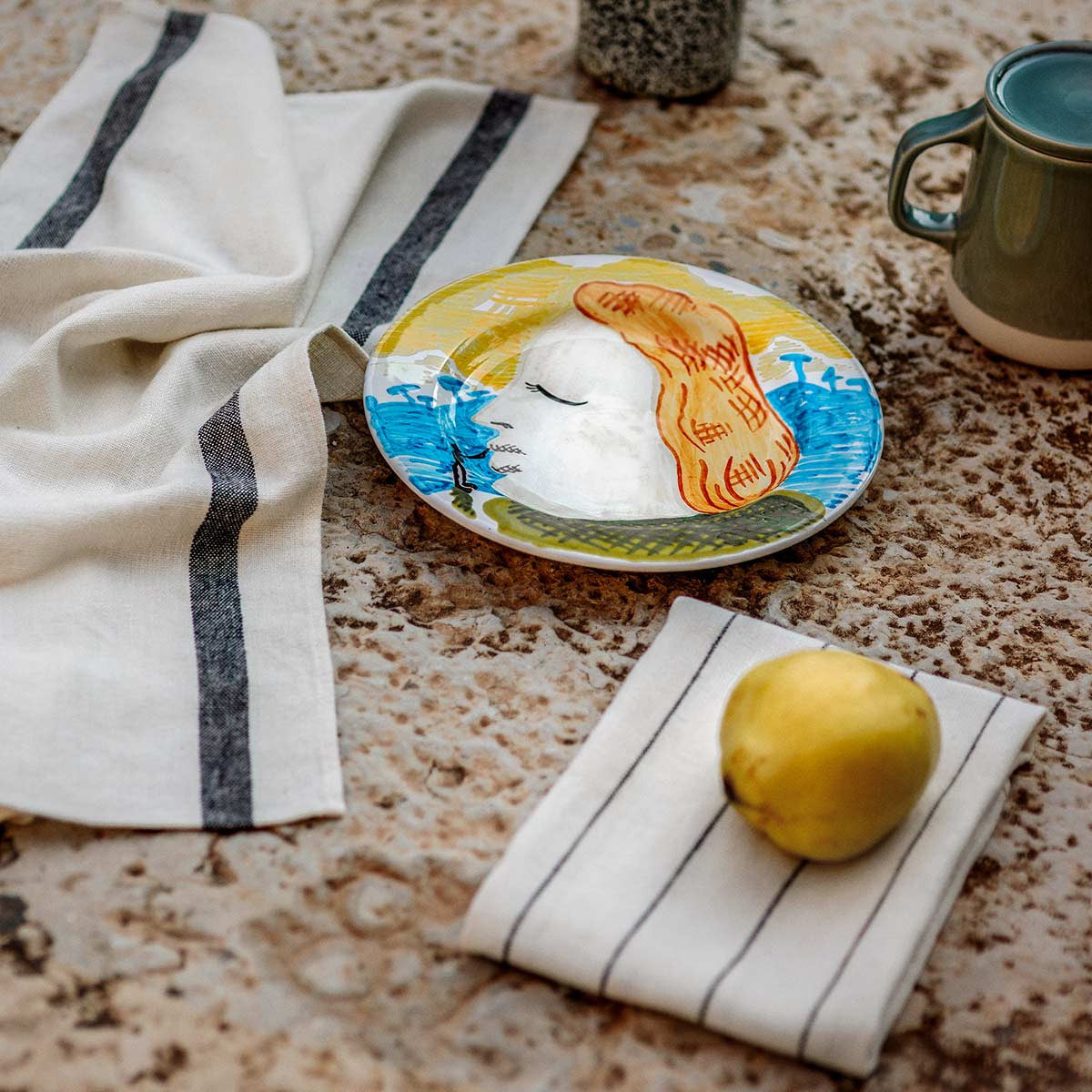 Torchon Calvi II à Rayures en Lin et Coton - Haomy