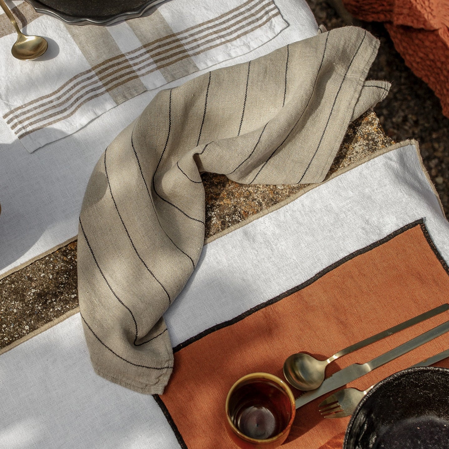 Torchon Calvi II à Rayures en Lin et Coton - Haomy