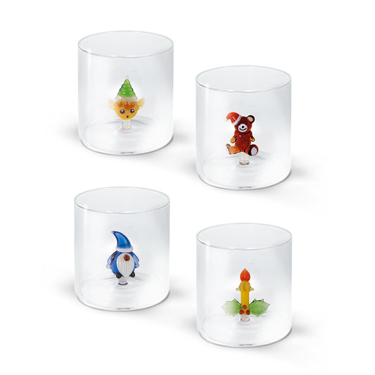 Set de 4 Gobelets en Verre Décors de Noël 3D - WD Lifestyle