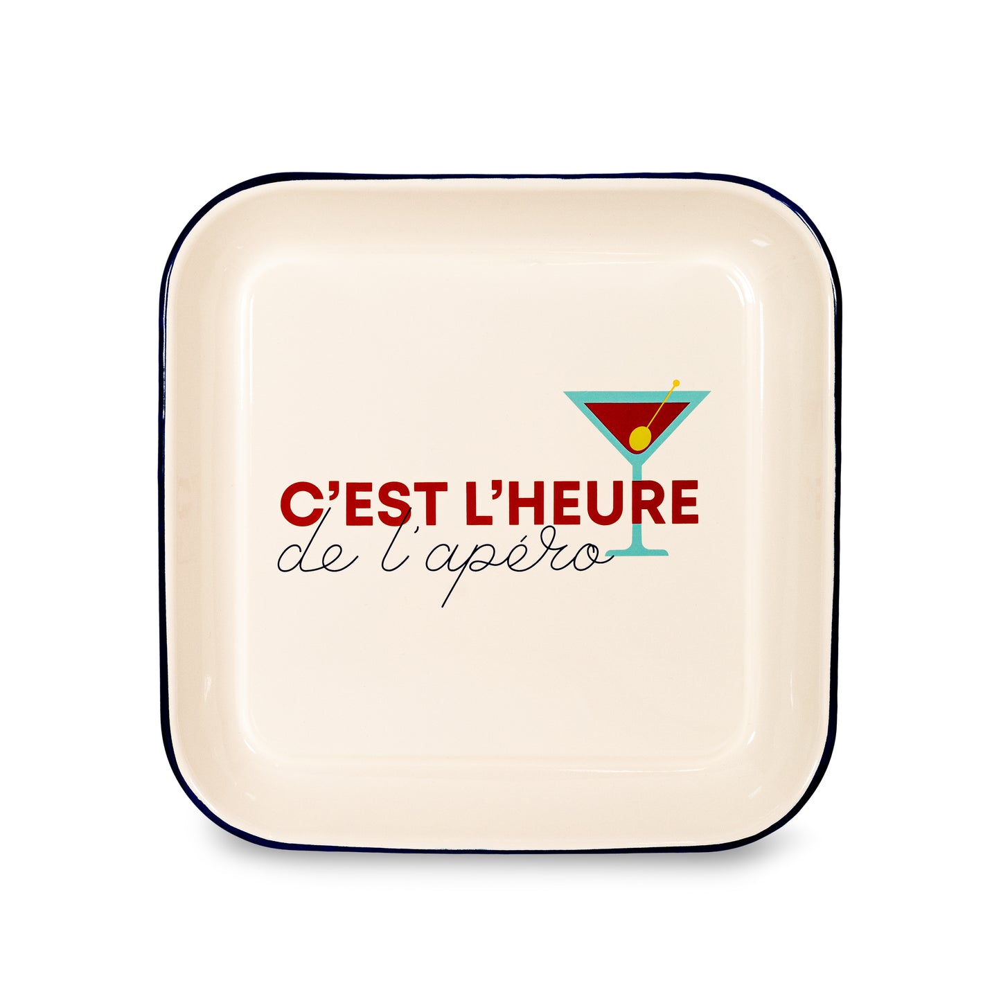Plateau en Tôle Émaillée "C'est l'Heure de l'Apéro" 30x30 cm - WD Lifestyle