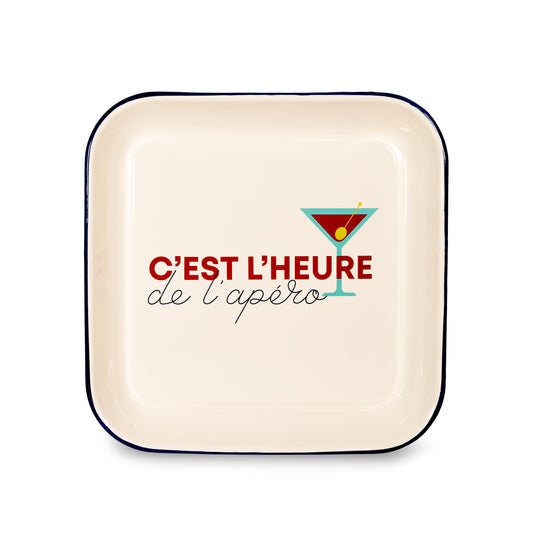 Plateau en Tôle Émaillée "C'est l'Heure de l'Apéro" 30x30 cm - WD Lifestyle